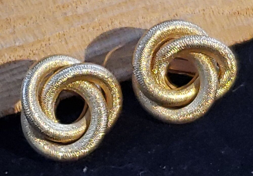 Vintage Sarah Coventry Matte Gold Tone, Coiled, Knot Shaped, Clip-On Earrings